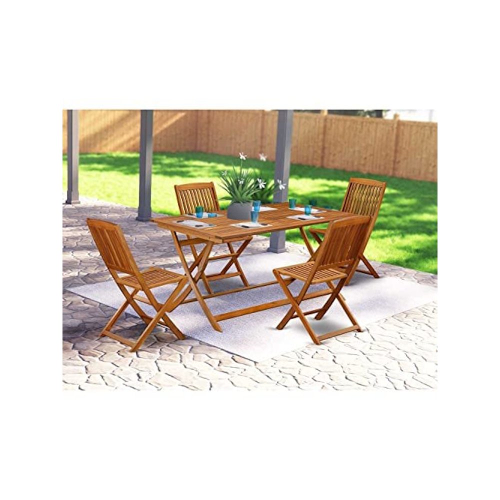 AECM7CANA - 7 Piece Superior Bistro Table Set - Attractive Outdoor Patio Table with 6 Folding Patio ArmChairs- Natural Oil Finish. Picture 6