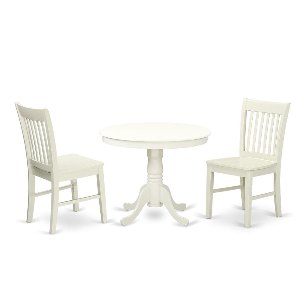 Round Kitchen Table & Chairs, Wood 3-Piece Set, Small Space, Linen White. Picture 1