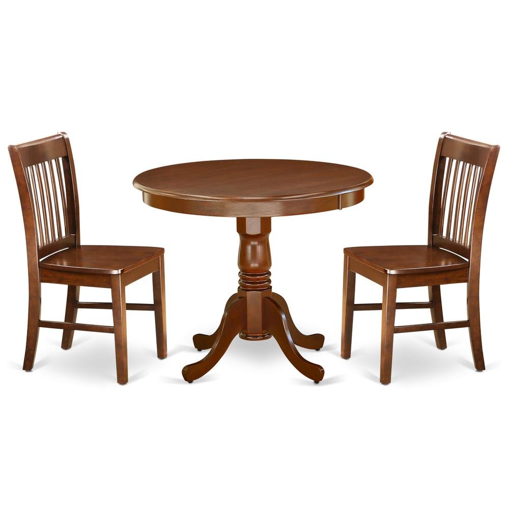 Solid Wood Round Kitchen Table & Chairs 3-Piece Dining Set, Mahogany. Picture 1