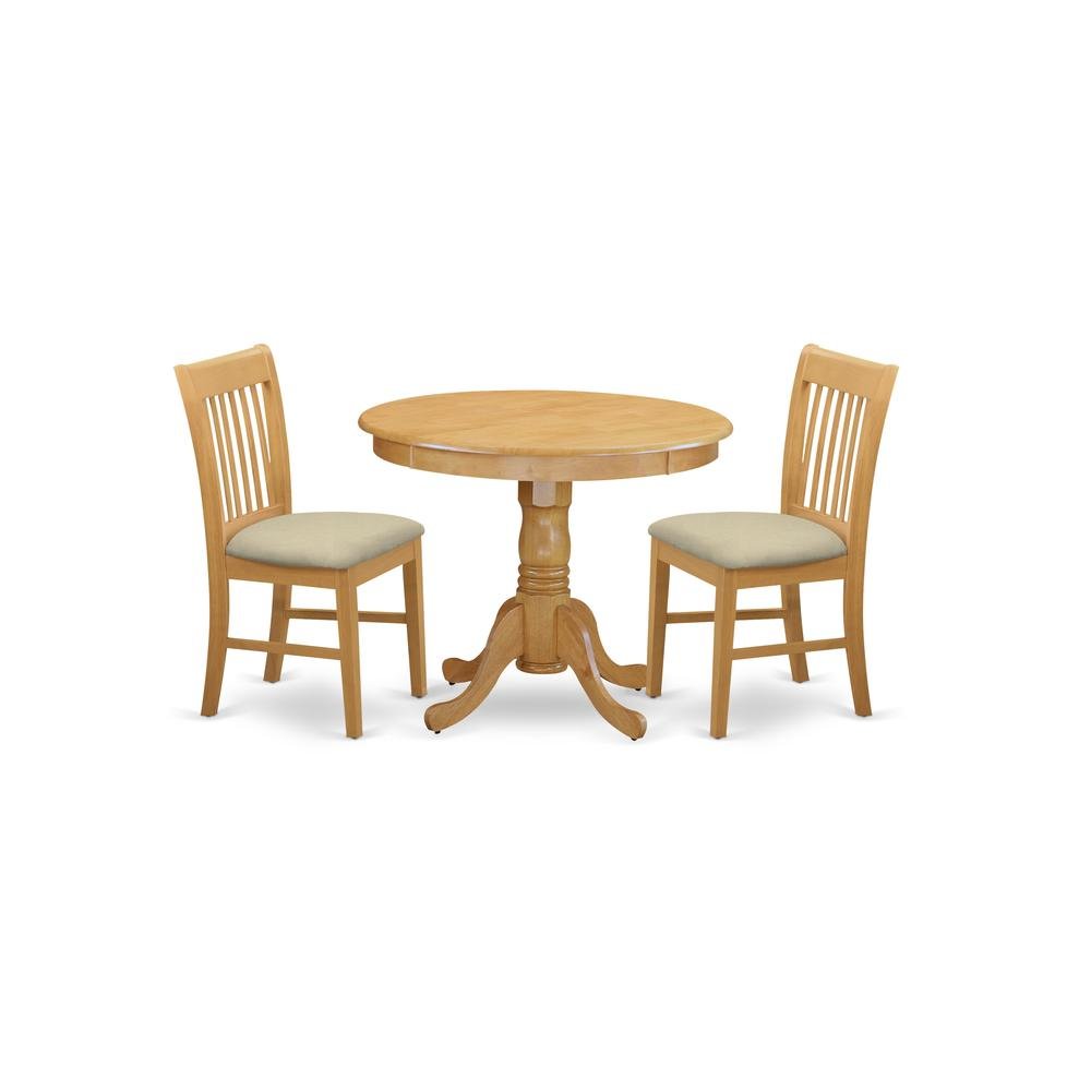 Solid Wood Round Kitchen Table & Chairs 3-Piece, Microfiber Seats. Picture 1