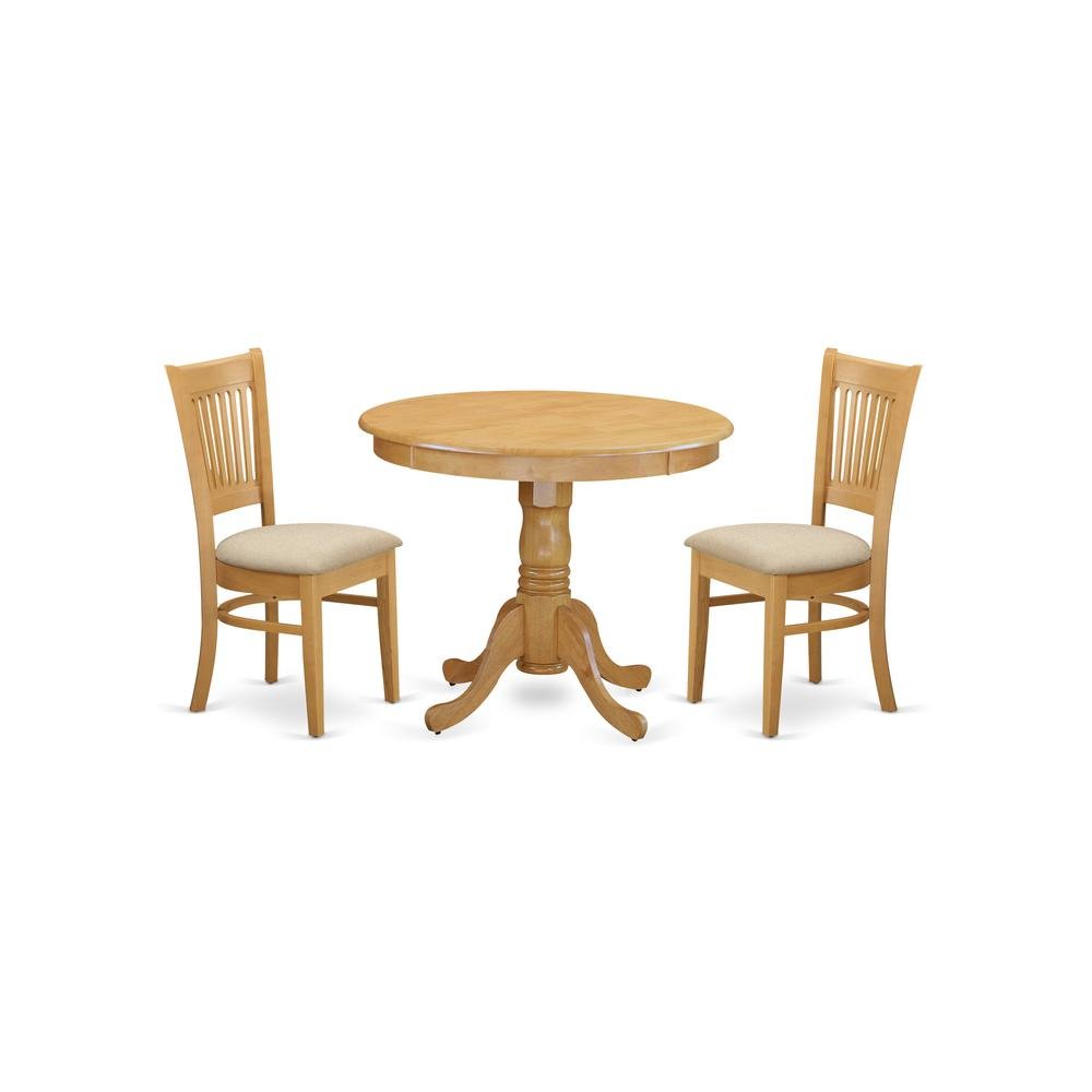 Solid Wood Round Dining Table & Chairs 3-Piece Set, Small Dinette, Oak. Picture 1