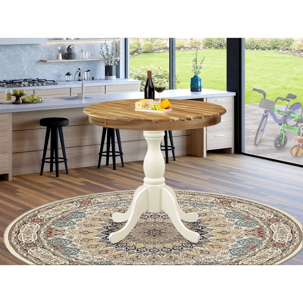 East West Furniture AST-NLW-TP Antique Modern Kitchen Table - a Round Dining Table Top with Pedestal Base, 36x36 Inch, Multi-Color. Picture 2