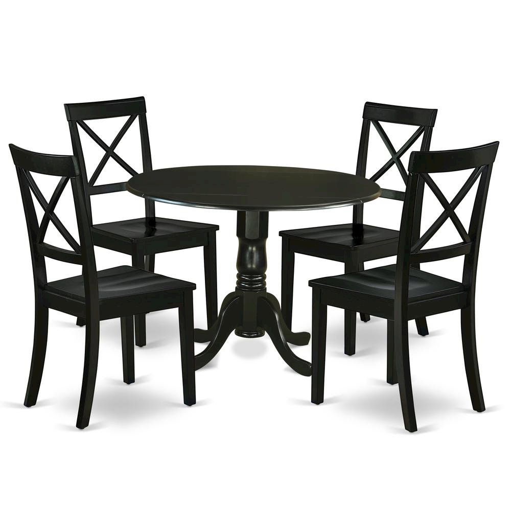 Wood Round Kitchen Table & Chairs 5-Piece Set, Pedestal Base, Black. Picture 1