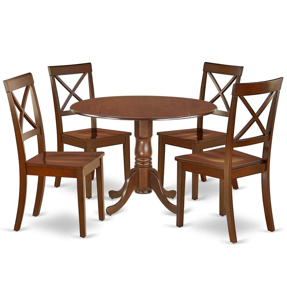 Wood Round Kitchen Table & Chairs 5-Piece Set, Pedestal Base, Mahogany. Picture 1