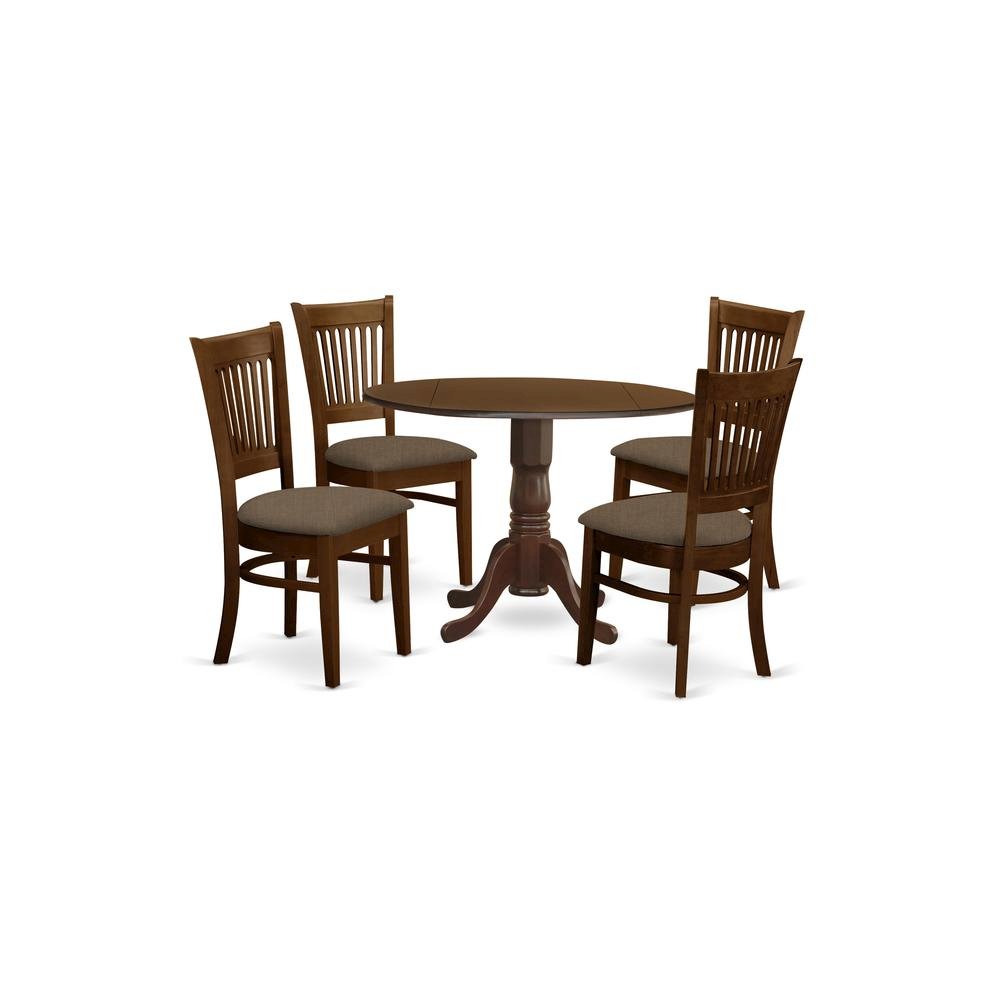 Solid Wood Round Drop-Leaf Kitchen Table & Chairs 5-Piece Set, Espresso. Picture 1