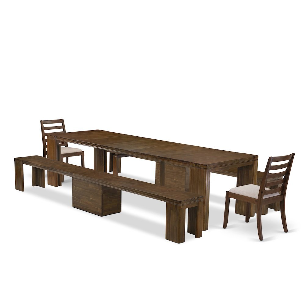 Solid Wood Extendable Dining Table & Chairs 5-Piece Set, Antique Walnut. Picture 1