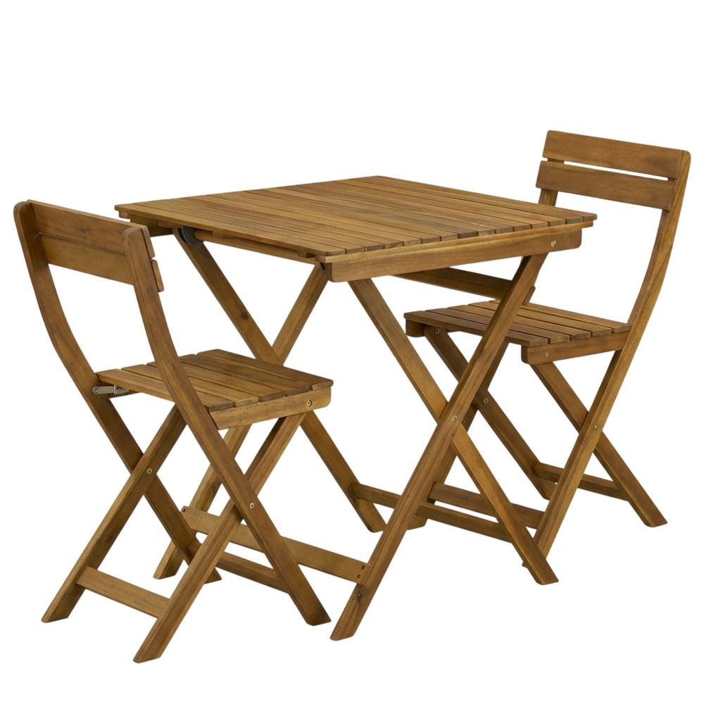 Oil-Finish 3-Piece Outdoor Bistro and 2 Chairs Set with Wood Finish. Picture 1
