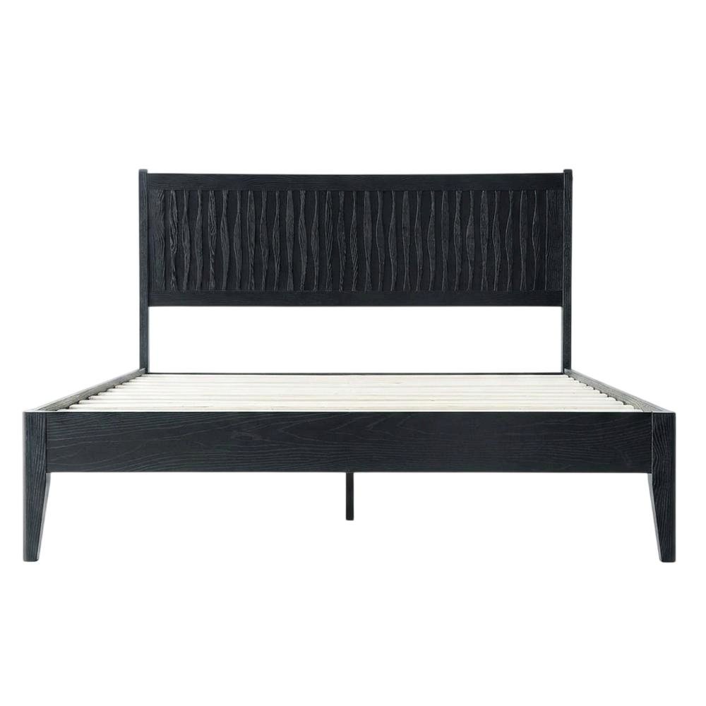 Solid Wood Platform Bed, Headboard & Footboard, No Box Spring, Ebony Oak, King. Picture 4