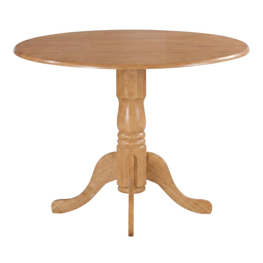 Solid Wood Round Drop-Leaf Kitchen Nook 3-Piece, Slatted Chairs. Picture 4