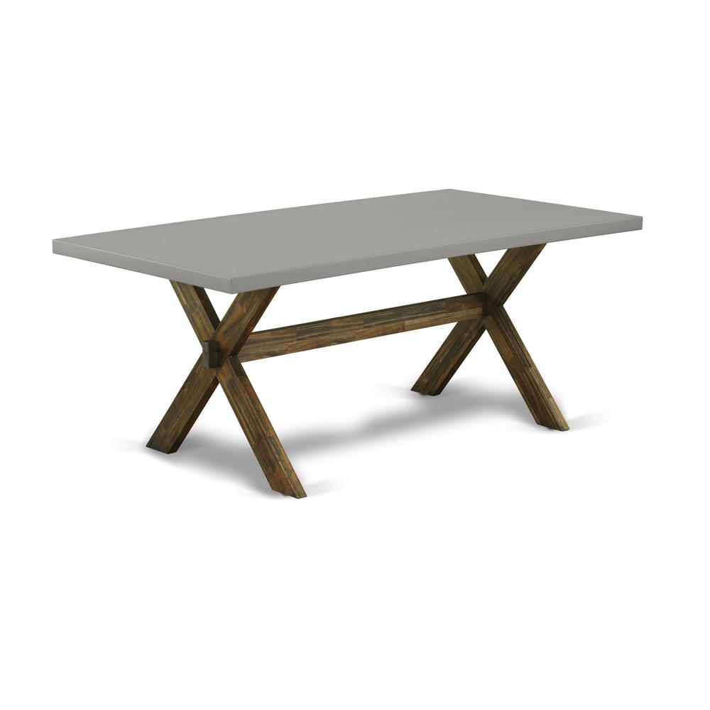 East West Furniture X797VE721-5 5Pc Wood Dining Table Set Includes a Dinette Table and 4 Parsons Dining Room Chairs with Blue Color Linen Fabric, Distressed Jacobean and Cement Finish. Picture 2