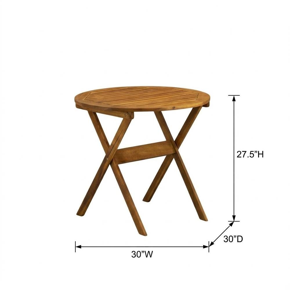 Oil-Finish Round Patio Table Set with 2 Folding Chairs, Modern Design. Picture 6