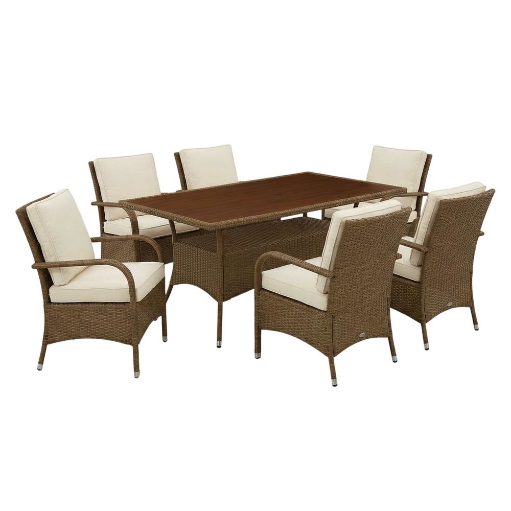 Brown Wicker Patio Set with Dining Table and 6 Outdoor Chairs. Picture 1