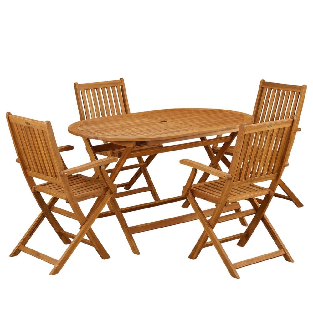 Oil-Finish 5-Piece Patio Dining Set with Oval Acacia Table and Chairs. Picture 1