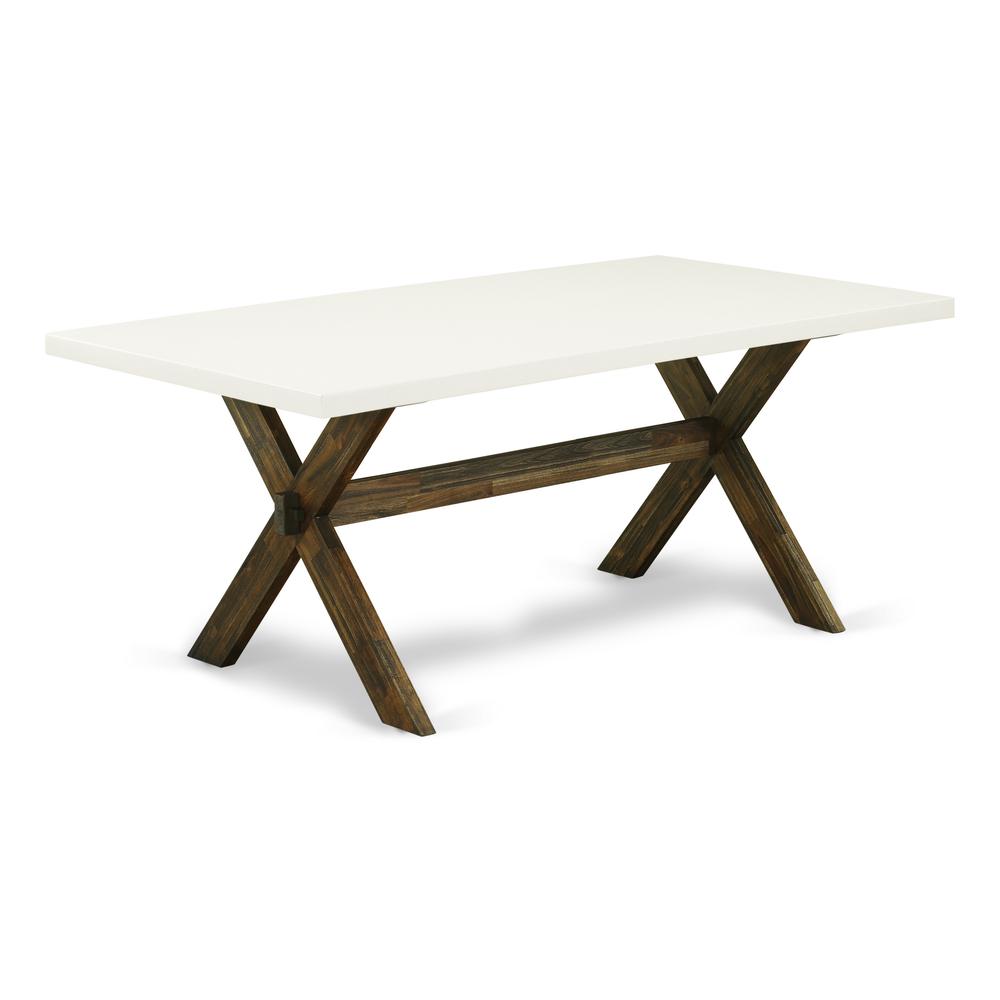 East West Furniture X727VE703-5 5Pc Dinette Set Includes a Rectangular Table and 4 Parson Chairs with Brown Color Linen Fabric, Distressed Jacobean and Linen White Finish. Picture 2