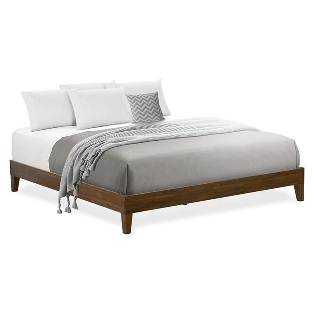 East West Furniture King Size Platform Bed Frame with 4 Hardwood Legs and 2 Extra Center Legs - Walnut Finish. Picture 1