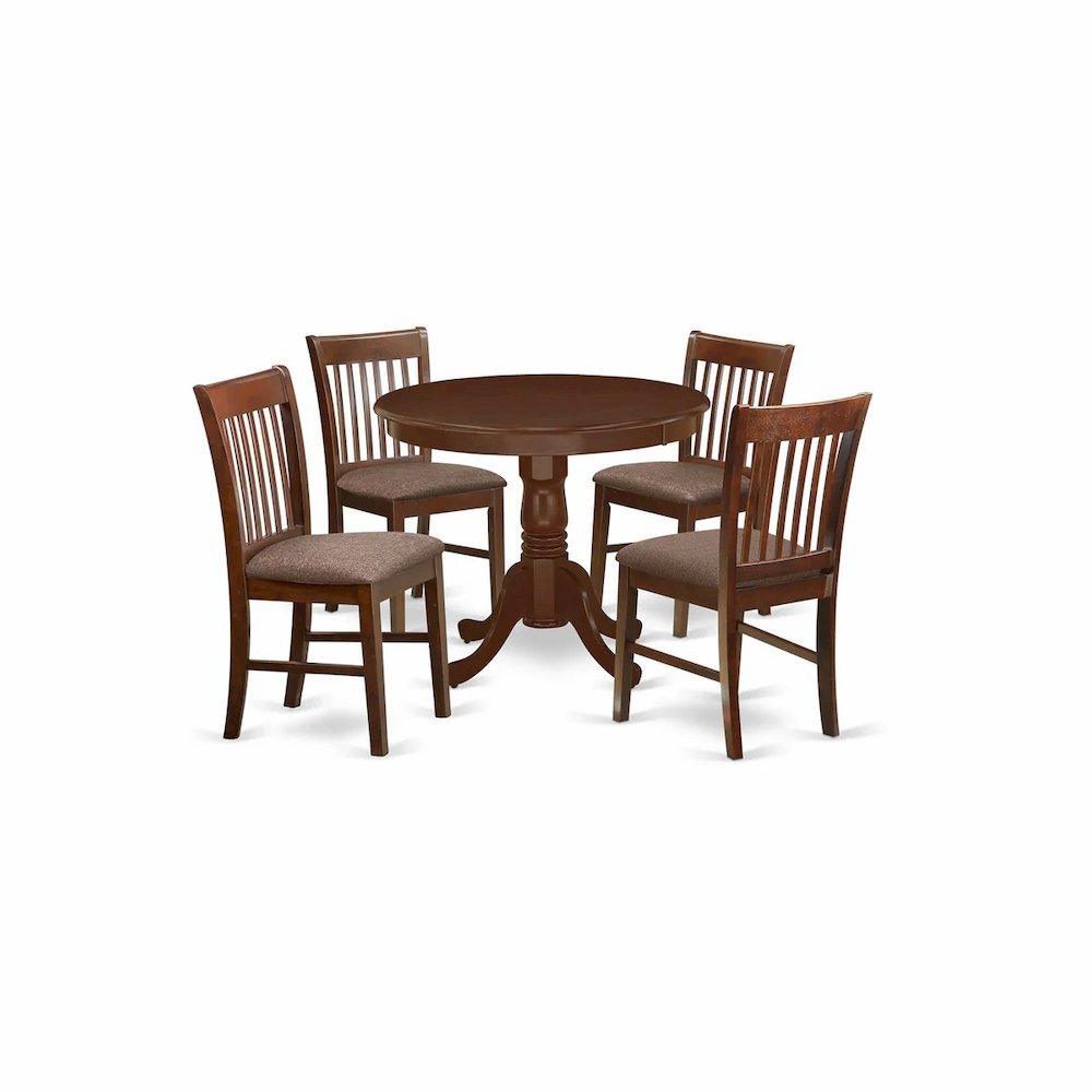 Wood Round Pedestal Dining Table & Chairs 5-Piece Set, Mahogany. Picture 1
