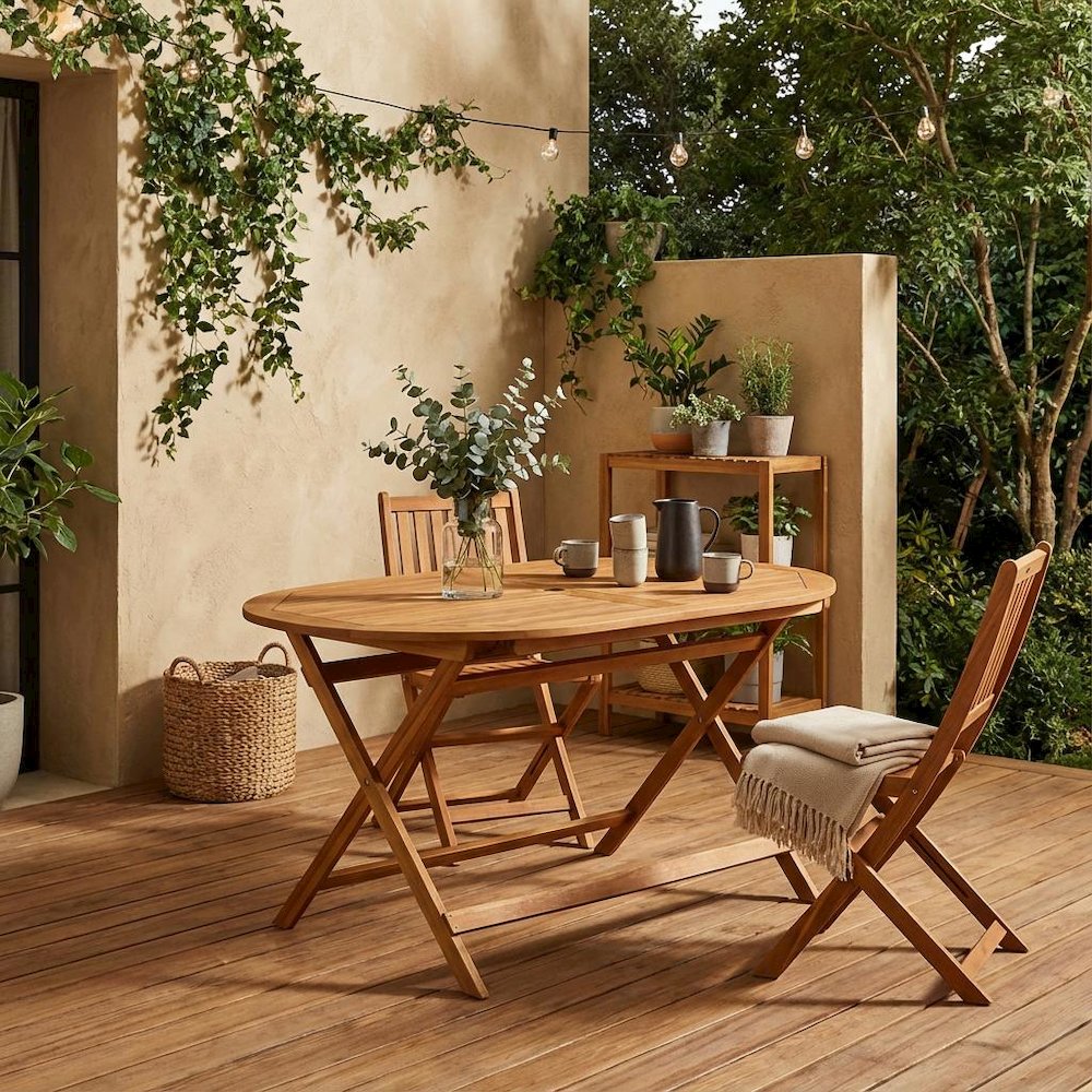 5-Piece Patio Dining Set - Oil Finish, Weatherproof Wood. Picture 2