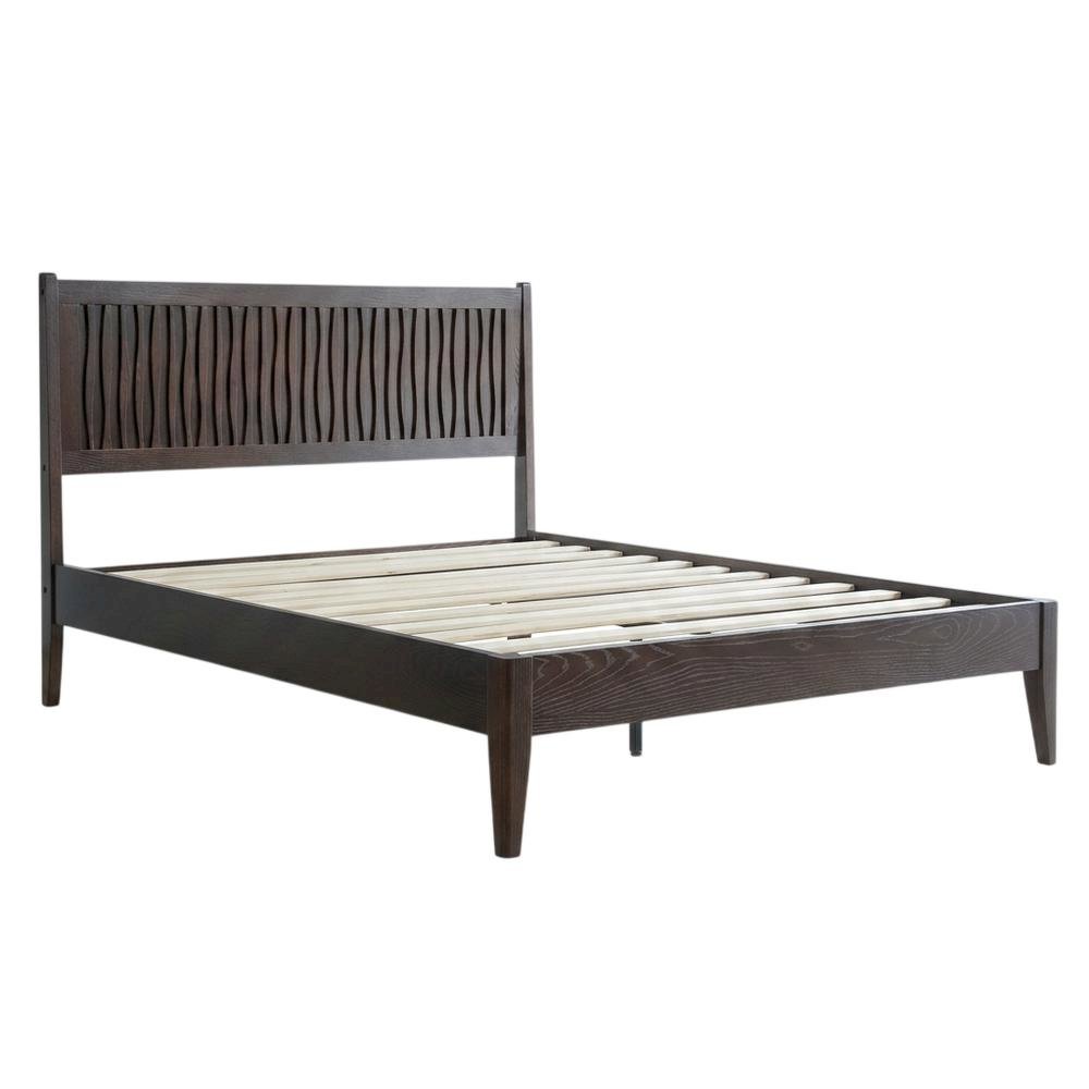Solid Wood Platform Bed, Headboard & Footboard, No Box Spring, Dark Roast, Queen. Picture 1