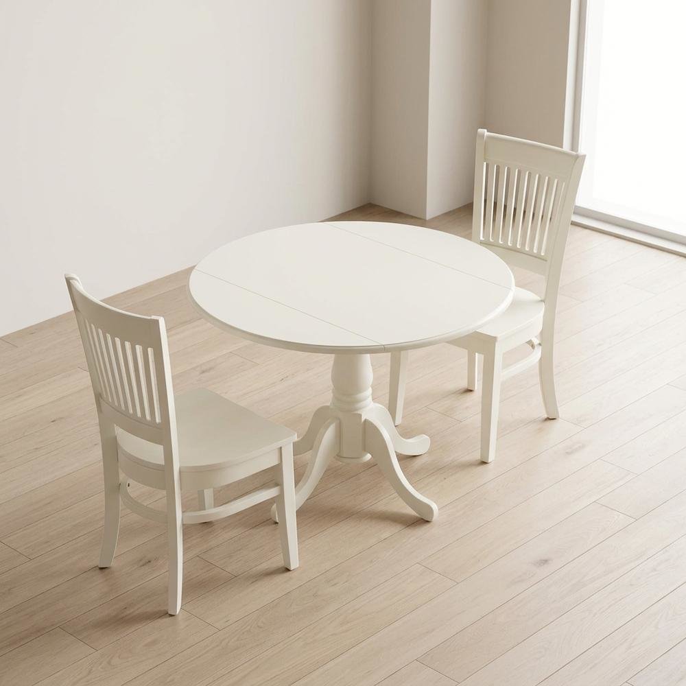 Wood Dining Set 3-Piece, Drop Leaves & Slatted-Back Chairs. Picture 3