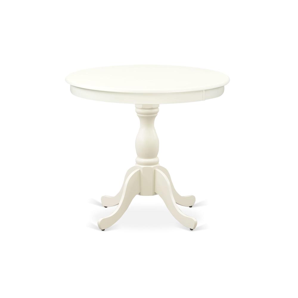 AMVA3-LWH-W - 3-Pc Dining Room Table Set- 2 Dining Room Chair and Dining Table - Wooden Seat and Slatted Chair Back (Linen White Finish). Picture 2