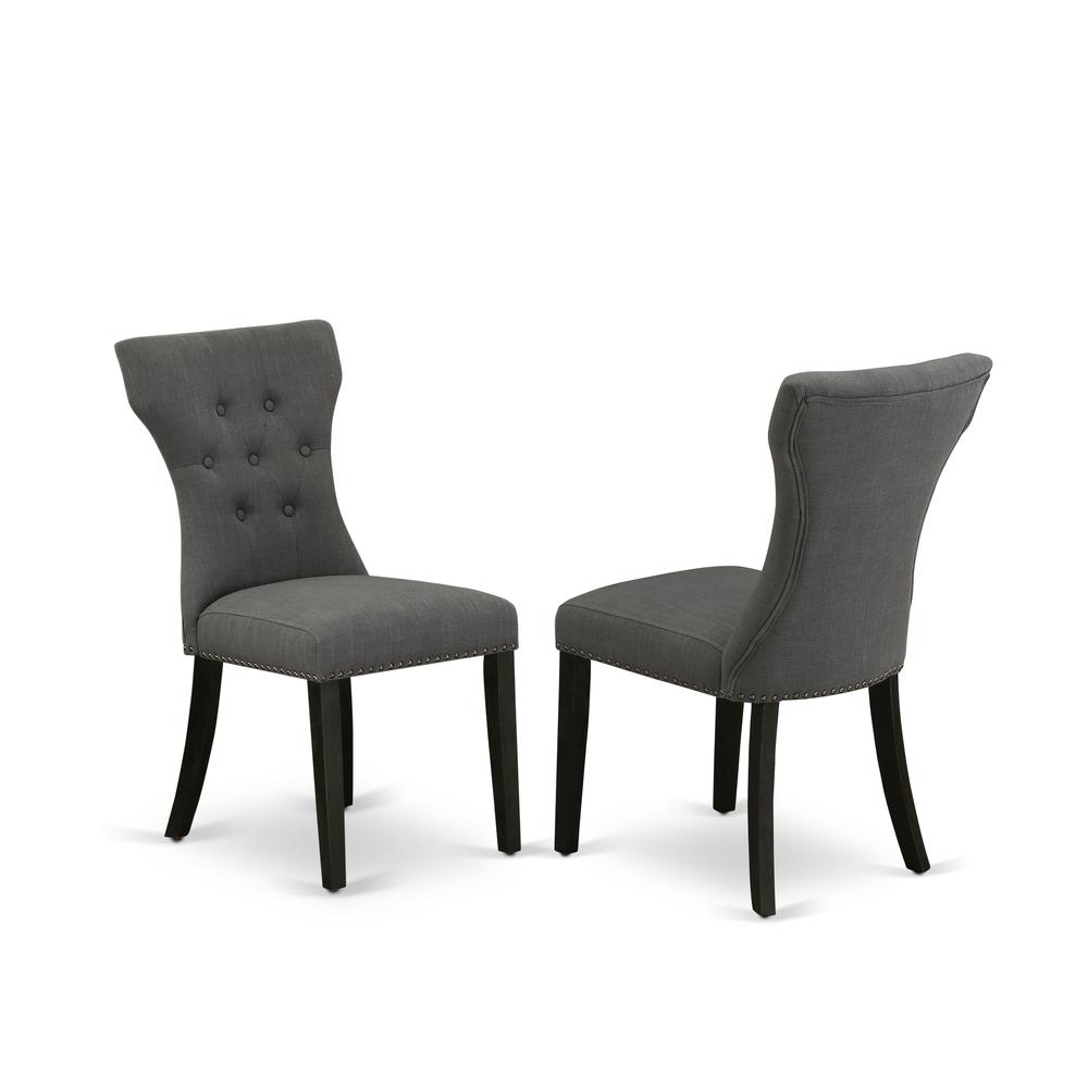 East West Furniture 6-Pc Dining room Table Set-Dark Gotham Grey Linen Fabric Seat and Button Tufted Chair Back Kitchen chairs, A Rectangular Bench and Rectangular Top Wood Kitchen Table with Wooden Le. Picture 3