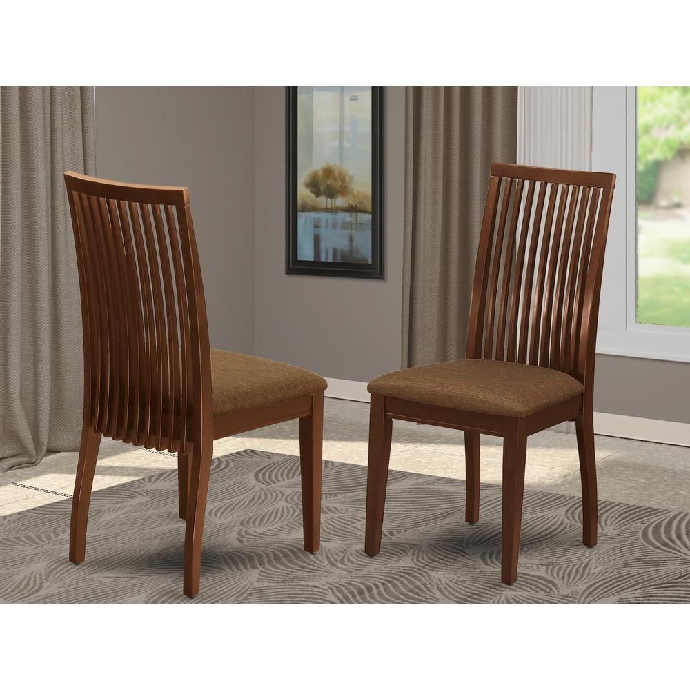 Ipswich Dining Room Chairs - Linen Fabric Upholstered Solid Wood Chairs, Set of 2, Mahogany. Picture 2