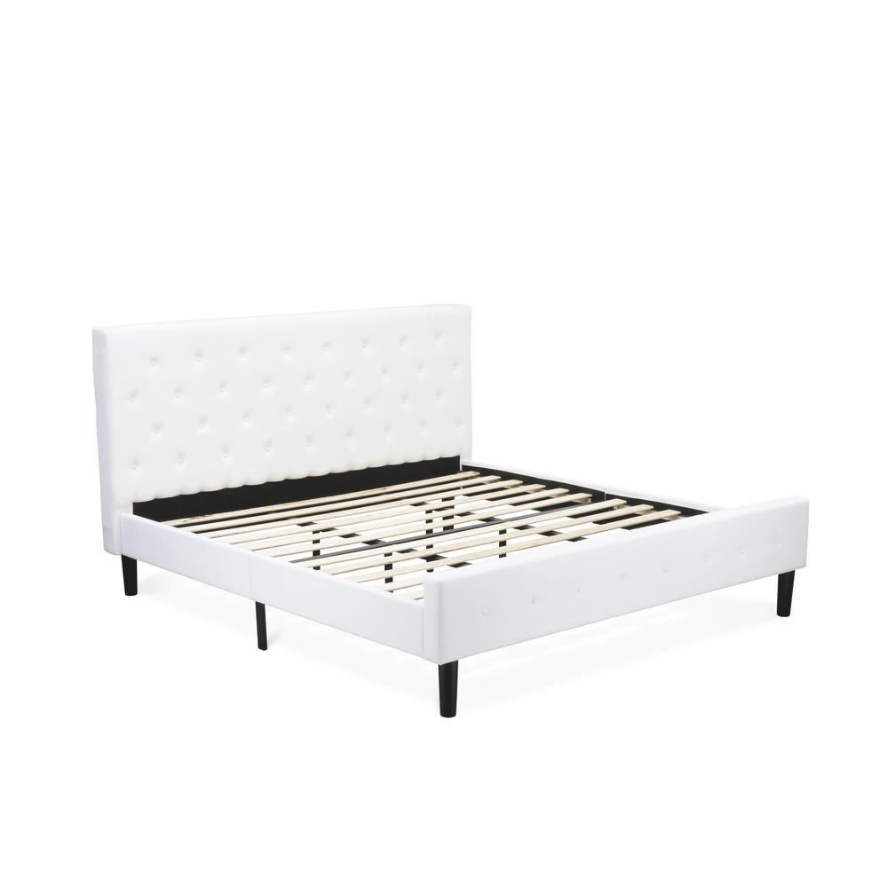 NL19K-1VL0C 2 Pc Bed Set - 1 Bed White Velvet Fabric Headboard and 1 Night Stand - Wire Brushed Butter Cream Finish Nightstand. Picture 4