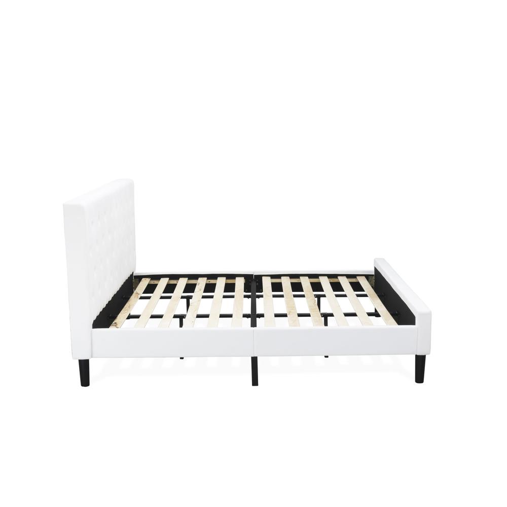 NL19K-1VL0C 2 Pc Bed Set - 1 Bed White Velvet Fabric Headboard and 1 Night Stand - Wire Brushed Butter Cream Finish Nightstand. Picture 5