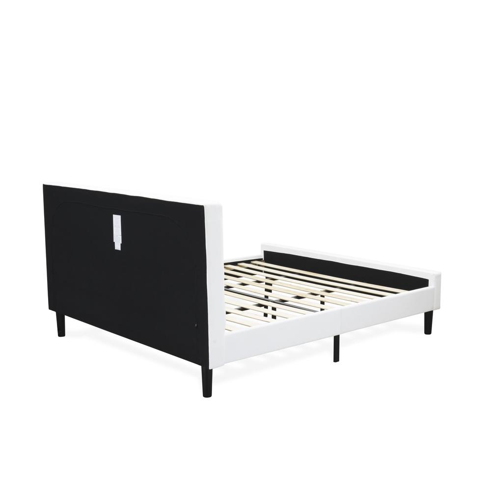 NL19K-1VL0C 2 Pc Bed Set - 1 Bed White Velvet Fabric Headboard and 1 Night Stand - Wire Brushed Butter Cream Finish Nightstand. Picture 6
