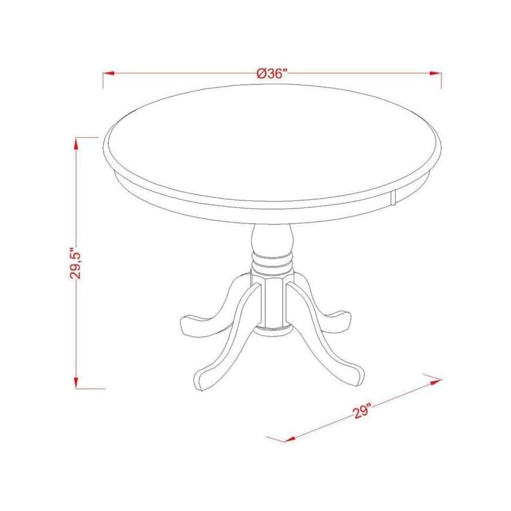 East West Furniture AST-NLW-TP Antique Modern Kitchen Table - a Round Dining Table Top with Pedestal Base, 36x36 Inch, Multi-Color. Picture 3