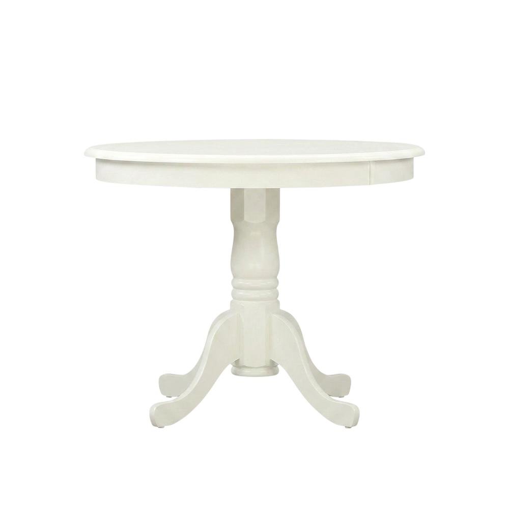Round Kitchen Table & Chairs, Wood 3-Piece Set, Small Space, Linen White. Picture 4