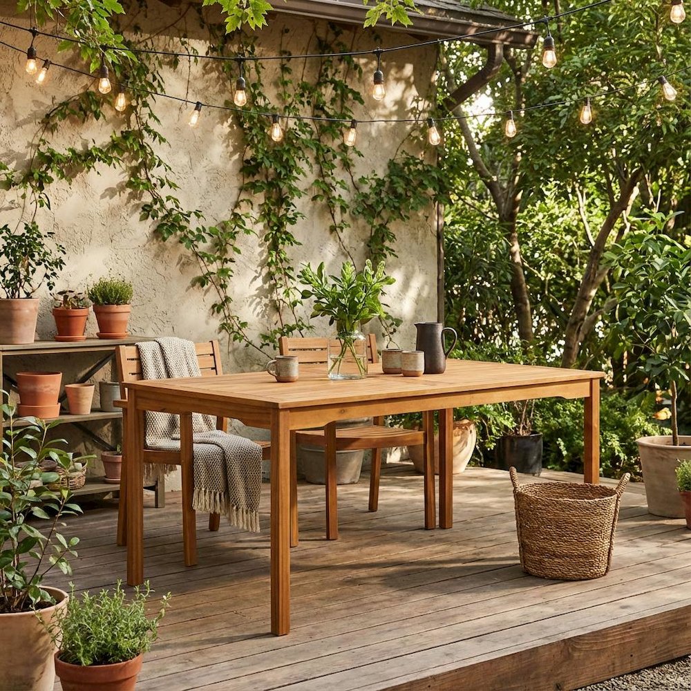 Oil-Finish 7-Piece Patio Dining Set with Acacia Wood Table and Chairs. Picture 2
