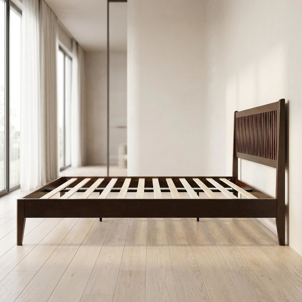 Solid Wood Platform Bed, Headboard & Footboard, No Box Spring, Dark Roast, Queen. Picture 3