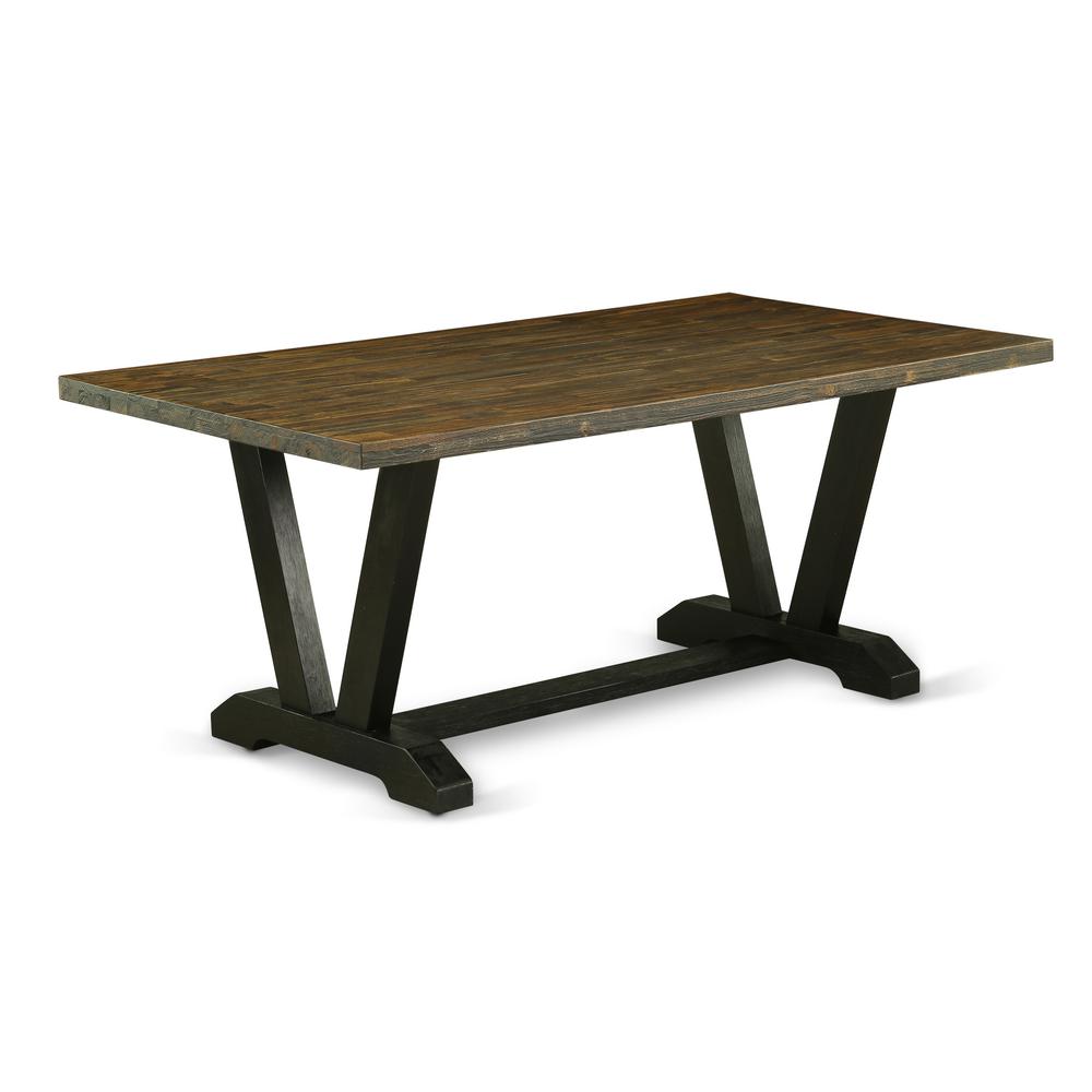 East West Furniture V677FO624-9 9 Pc Dining Set - 8 Black Linen Fabric Kitchen Chair Button Tufted with Nail heads and Distressed Jacobean Dining Room Table - Wire Brush Black Finish. Picture 2