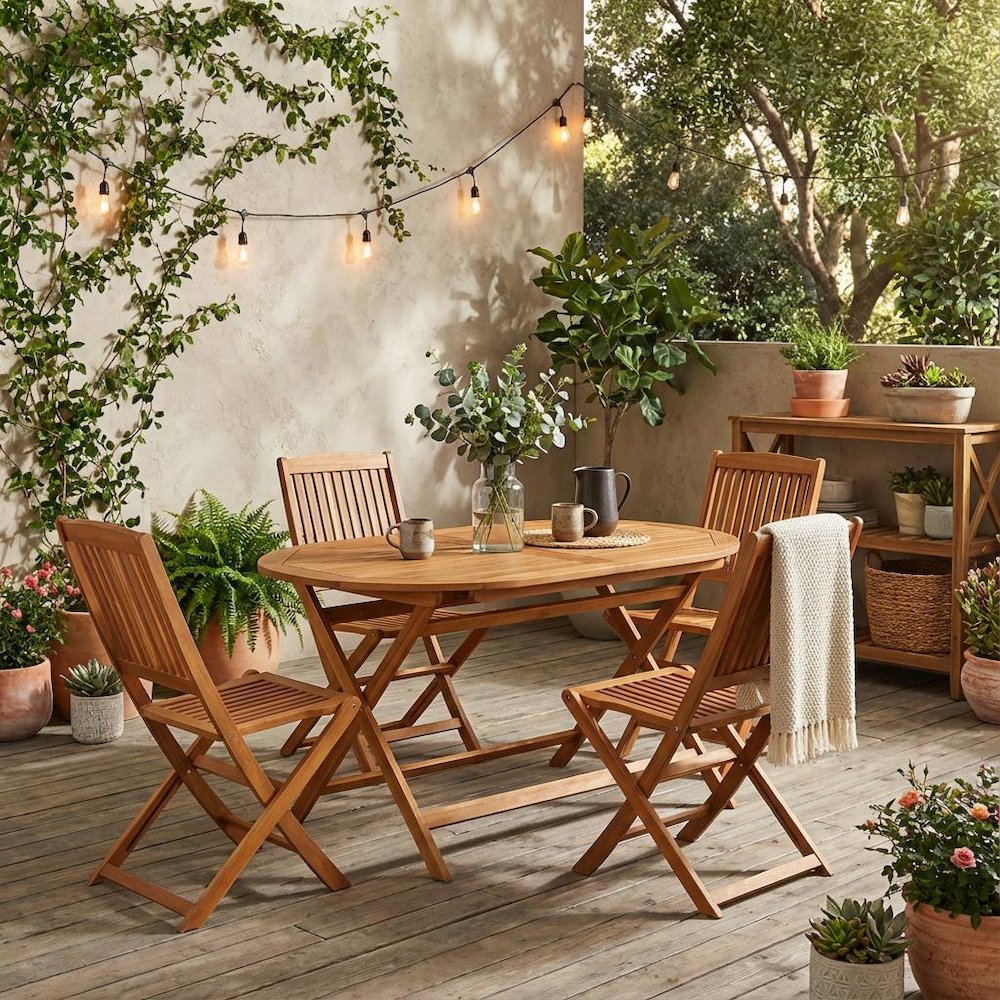 Wooden Patio Set Oil-Finished Dining Table and 4 Outdoor Chairs. Picture 2