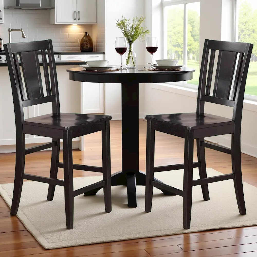 Elegant Counter Height Chairs – Wooden Bar Stools with Back, Black. Picture 2