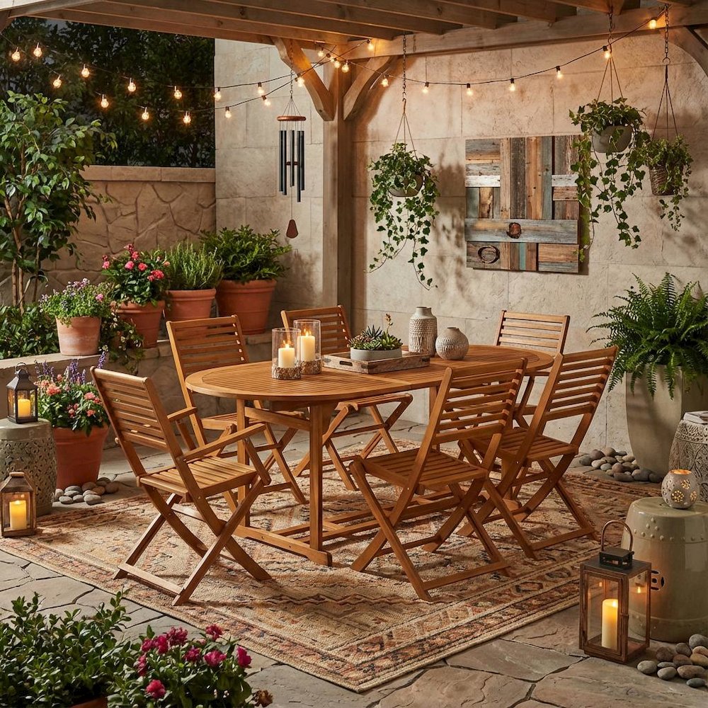 Wooden Patio Set with Nature-Inspired Oil, Dining Table and 6 Outdoor Chairs. Picture 3