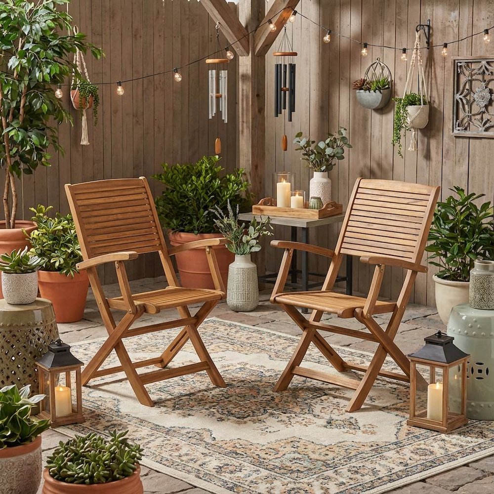 Oil-Finish Wooden Patio Chairs with Sturdy Frame and Weatherproof Finish. Picture 3