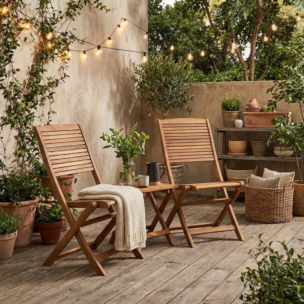 Oil-Finish Wooden Outdoor Patio Chair Set of 2 - Durable Finish, Foldable Design. Picture 2