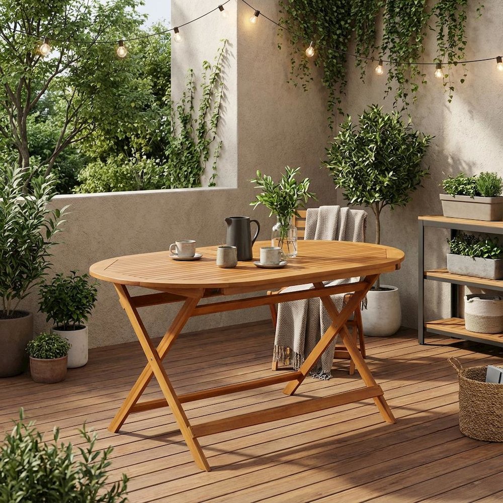 Oil-Finish Wooden Patio Table with Durable Weather-Resistant Coating. Picture 2