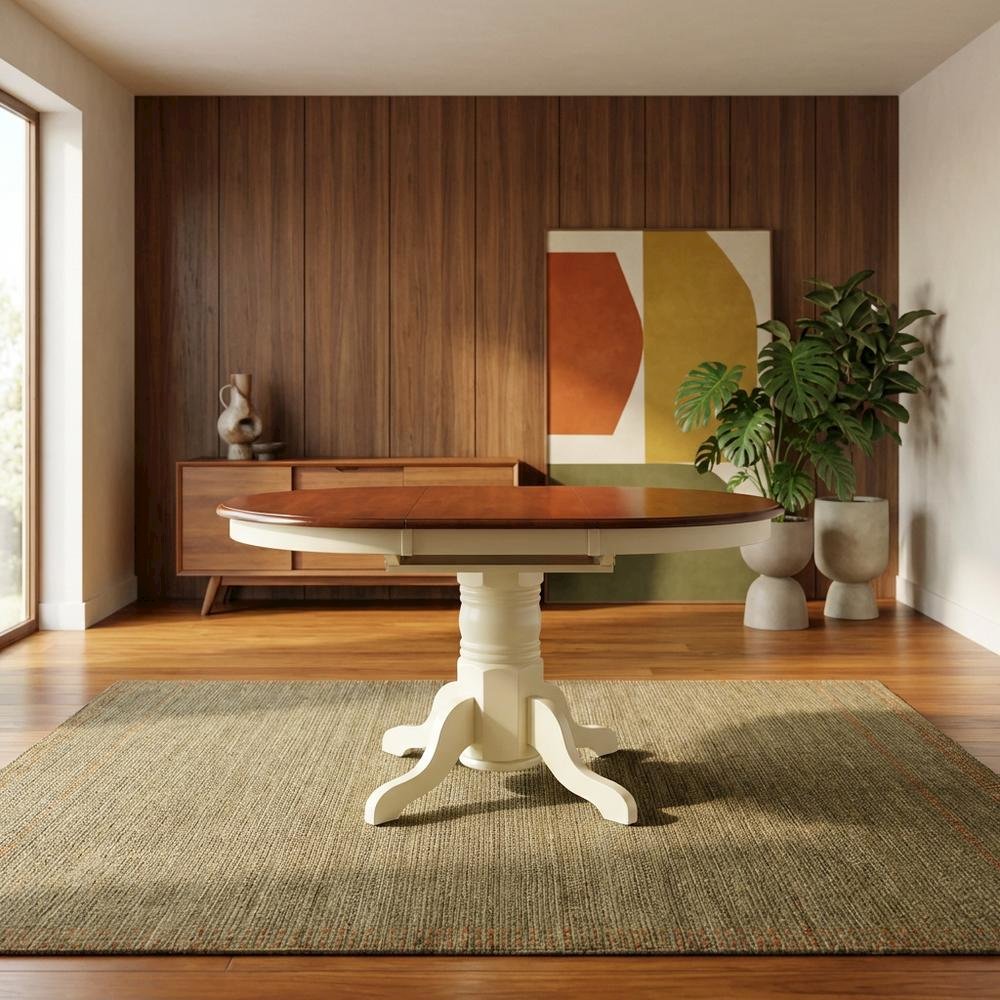 White Oval Pedestal Table, Butterfly Leaf Extension, Seats 6. Picture 3
