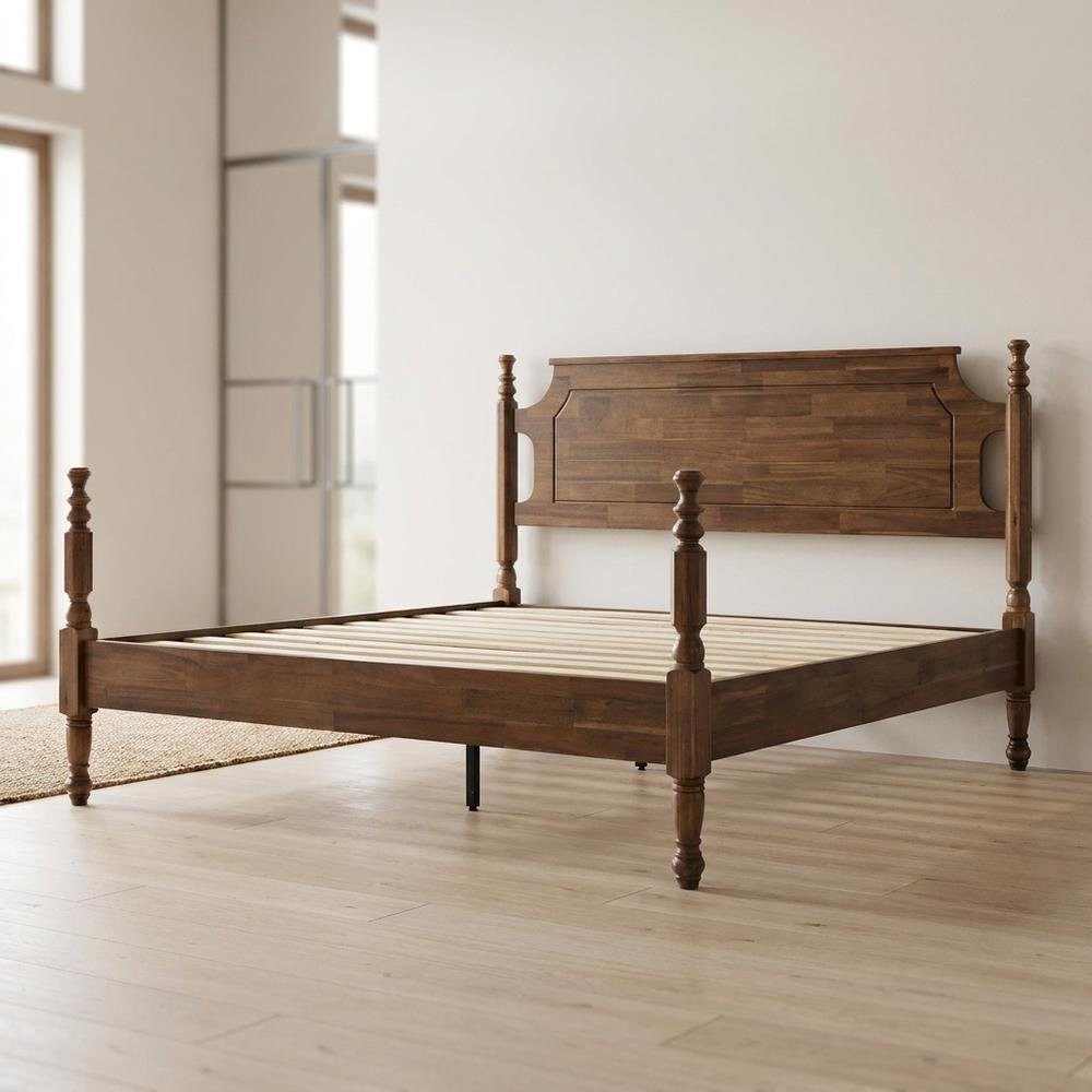 Solid Wood Platform Bed with Headboard, Traditional King Size. Picture 3