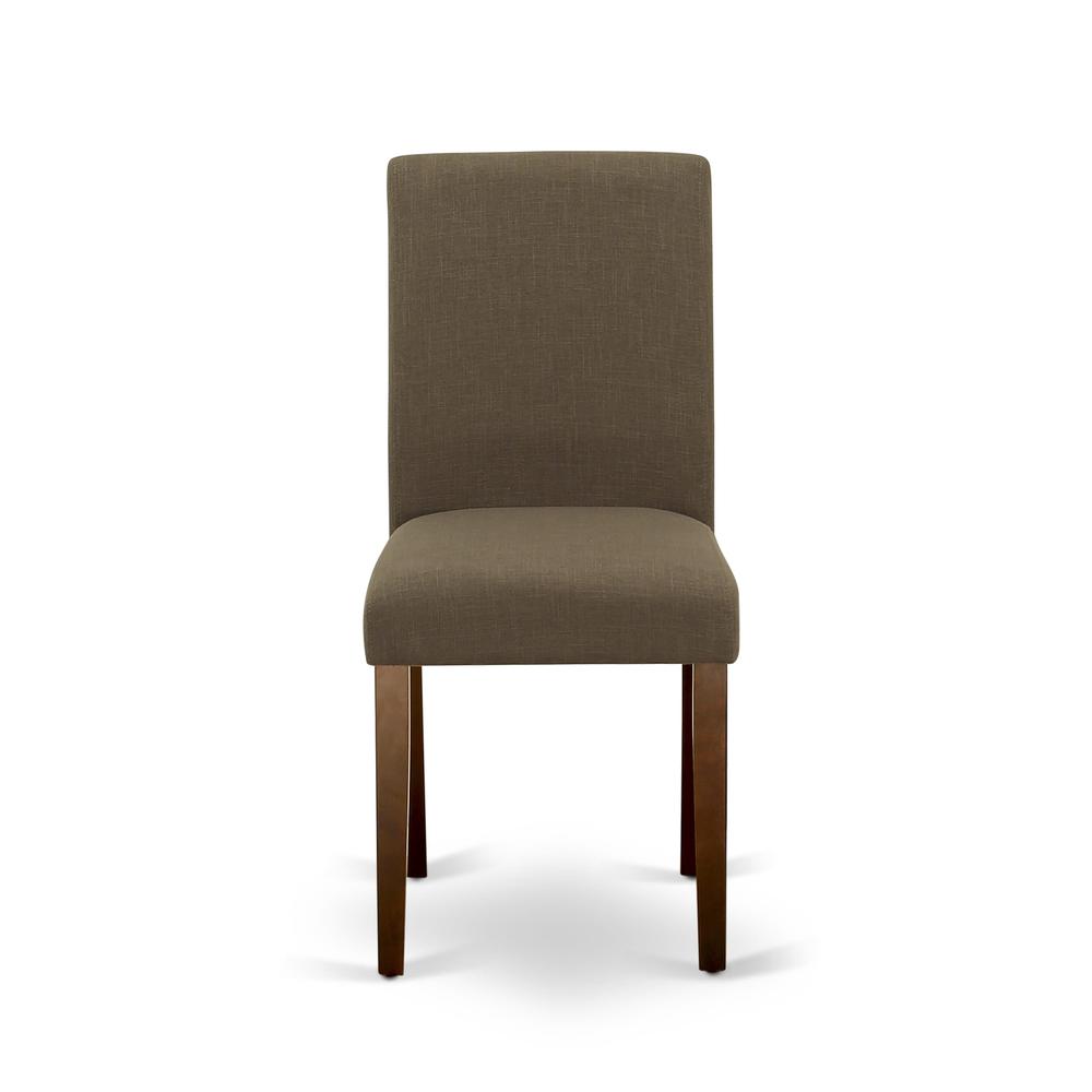 1NDAB3-MAH-18 Modern Dining Table Set 3 Pc - Two Parson Chairs and a Dining Room Table - Mahogany Finish Wood - Coffee Color Linen Fabric. Picture 6