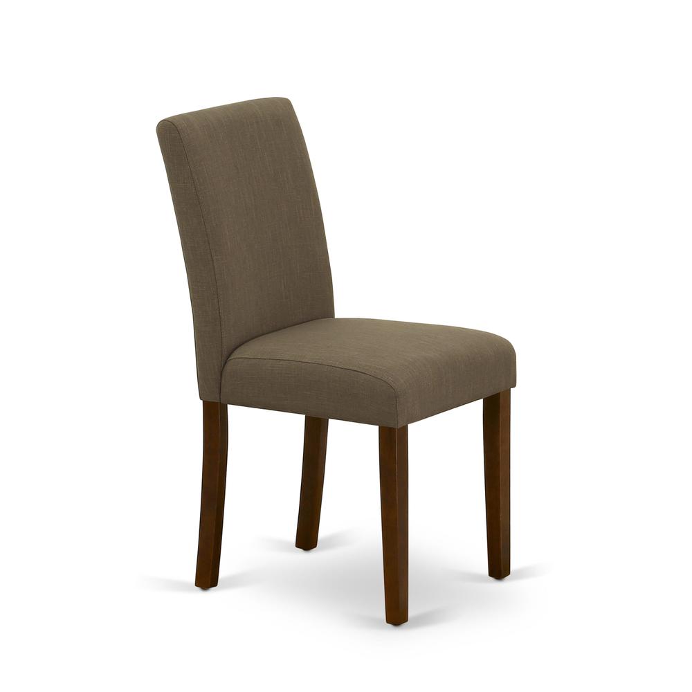 1NDAB3-MAH-18 Modern Dining Table Set 3 Pc - Two Parson Chairs and a Dining Room Table - Mahogany Finish Wood - Coffee Color Linen Fabric. Picture 7