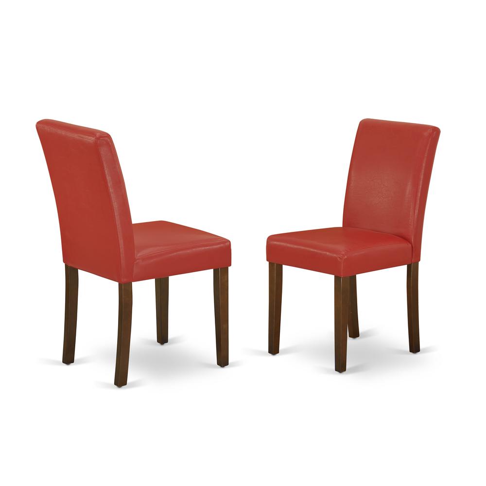 1NDAB3-MAH-72 Modern Dining Table Set 3 Pc - 2 Dining Room Chairs and a Dinner Table - Mahogany Finish Solid wood - Firebrick Red Pu Leather. Picture 5