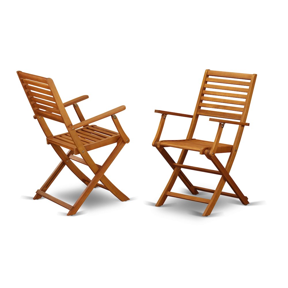 East West Furniture DEBS72CANA 7-Piece Table Set- 6 Outdoor Arm Dining Chairs with Ladder Back and Small Table and Rectangular Top with Wooden 4 legs - Natural Oil Finish. Picture 3