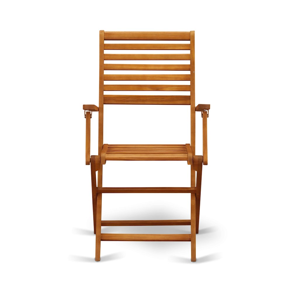 East West Furniture 3-Piece Outdoor Dining Table Set Includes a Foldable Dining Table and 2 Outdoor Arm Chairs Perfect for Garden, Terrace, Bistro, and Porch - Natural Oil Finish. Picture 10