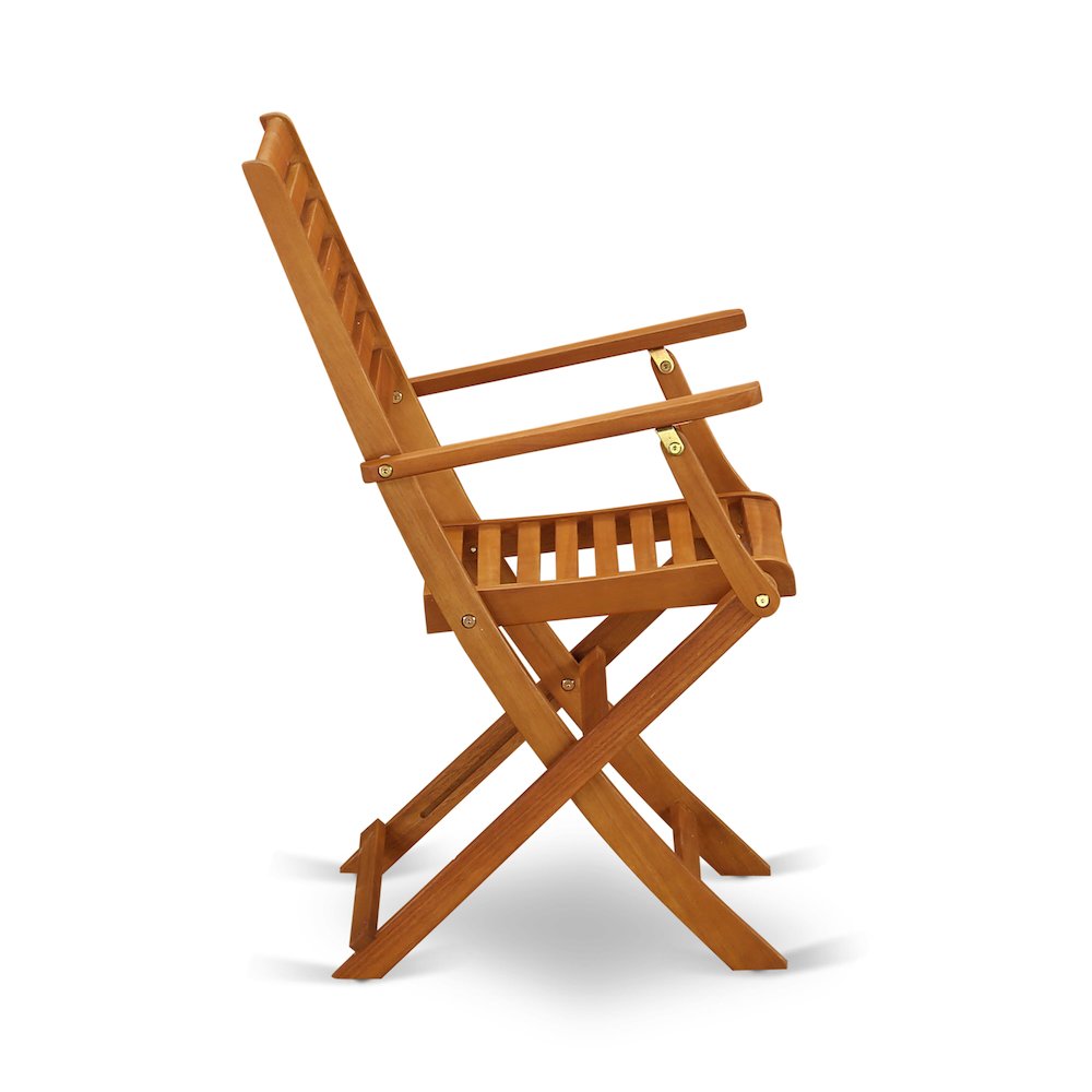 East West Furniture 3-Piece Outdoor Dining Table Set Includes a Foldable Dining Table and 2 Outdoor Arm Chairs Perfect for Garden, Terrace, Bistro, and Porch - Natural Oil Finish. Picture 12