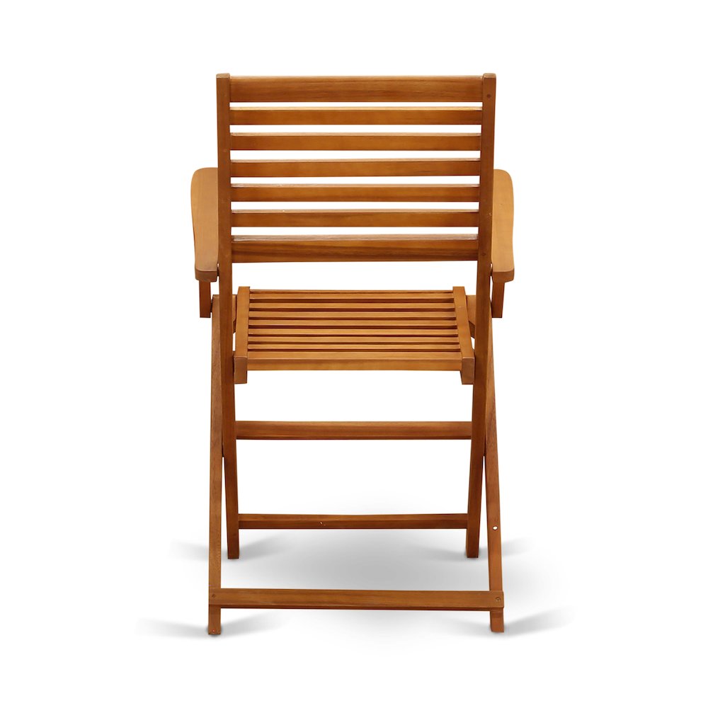 East West Furniture 3-Piece Outdoor Dining Table Set Includes a Foldable Dining Table and 2 Outdoor Arm Chairs Perfect for Garden, Terrace, Bistro, and Porch - Natural Oil Finish. Picture 14