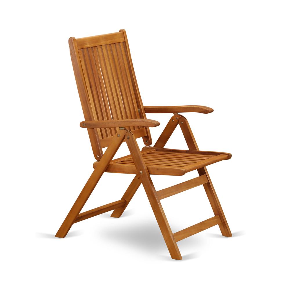 3-Pc Wood Patio Dining Set Consists of a Folding Outdoor Table and 2 Outdoor Camping Chairs - Natural Oil Finish. Picture 5